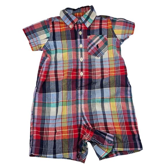 Size 6m Polo Ralph Lauren Boys Collared Romper With Snap Closure - Picture 1 of 4